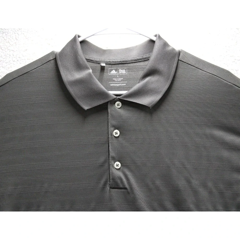 Adidas Golf Mens Polo Shirt‎ Gray Stripe Short Sleeve Performance Size L